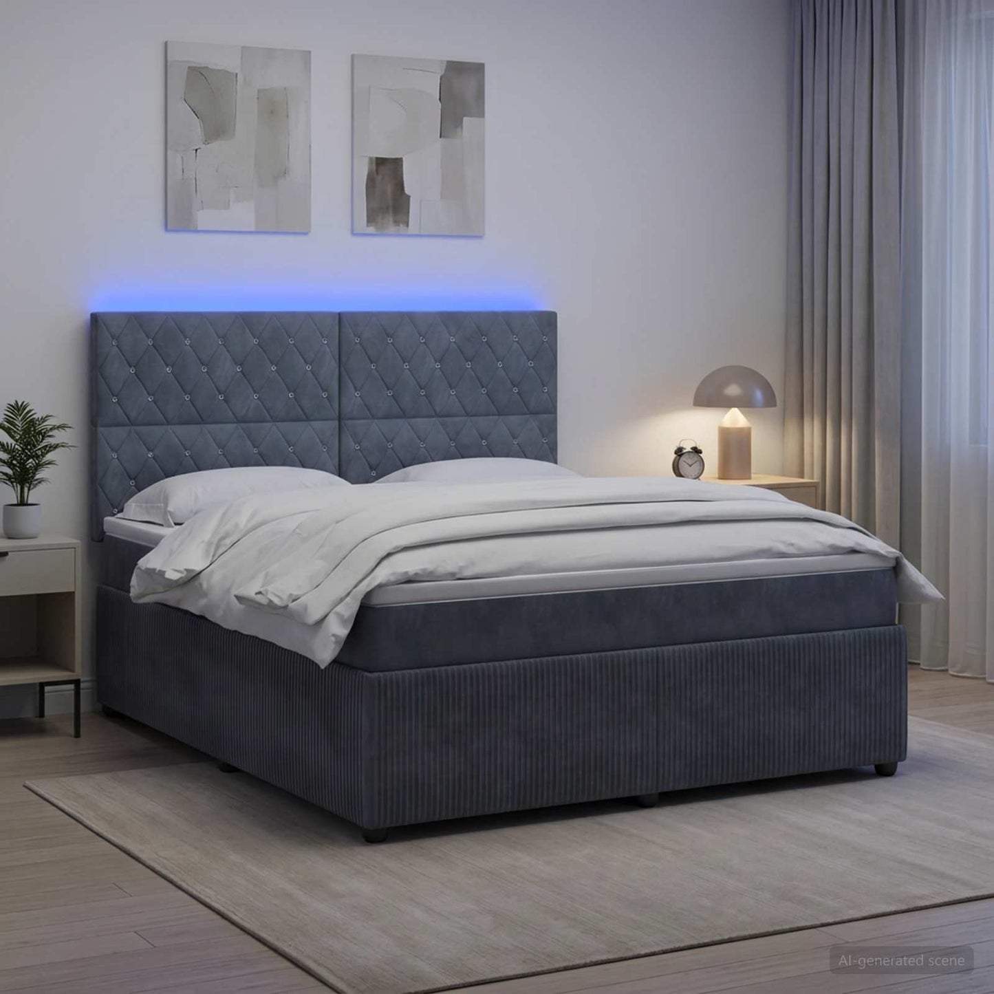 LED Boxspringbett mit Matratze Dunkelgrau 140 x 190 cm Samt