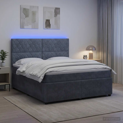 LED Boxspringbett mit Matratze Dunkelgrau 140 x 200 cm Samt