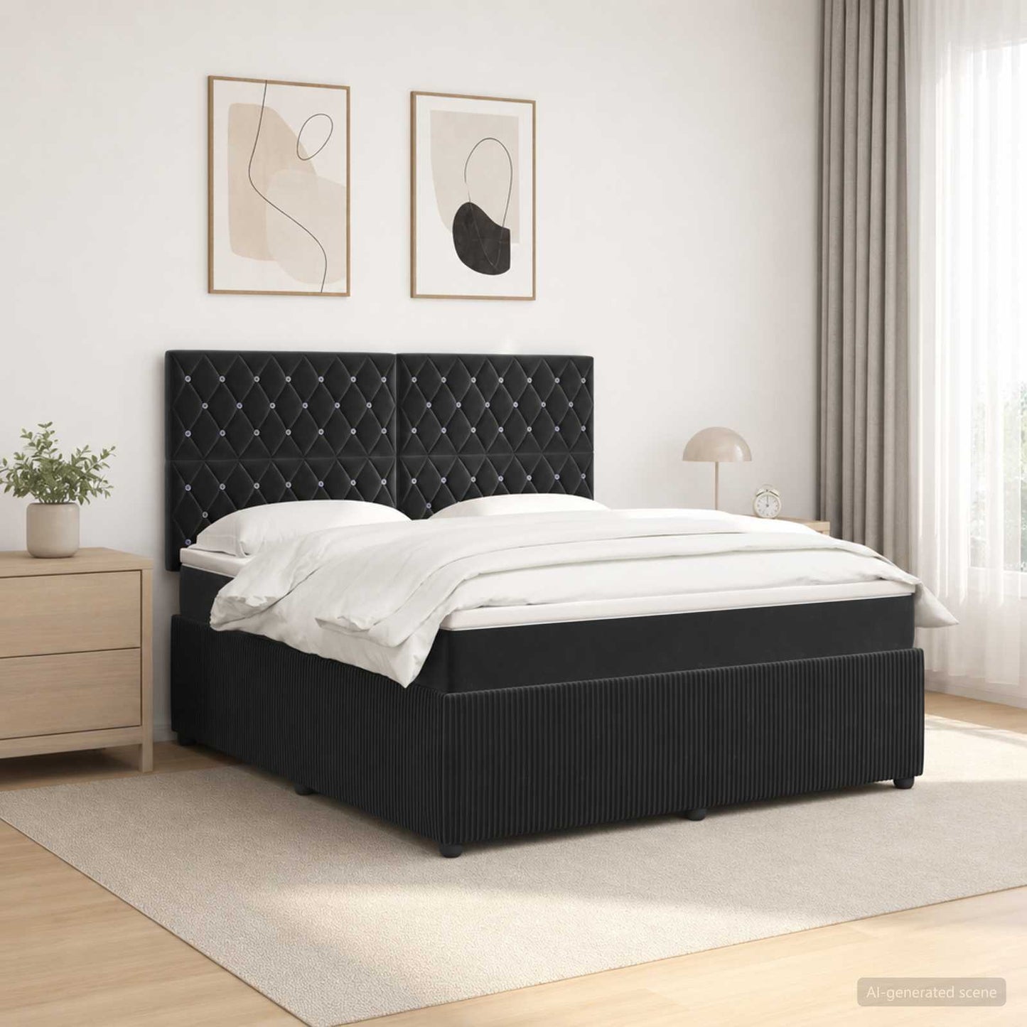 LED Boxspringbett mit Matratze Schwarz 140 x 200 cm Samt