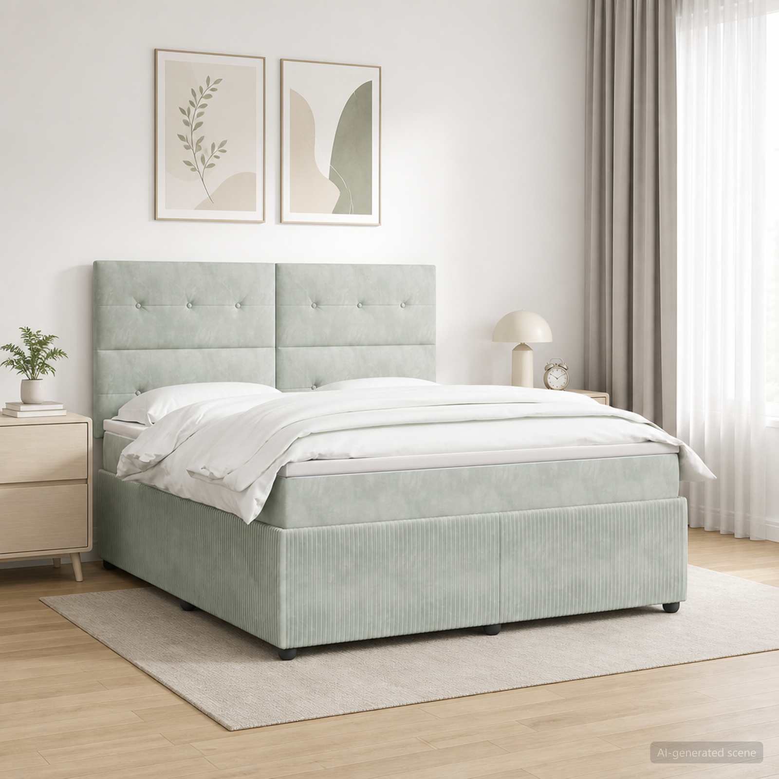 LED Boxspringbett mit Matratze Hellgrau 180 x 200 cm Samt