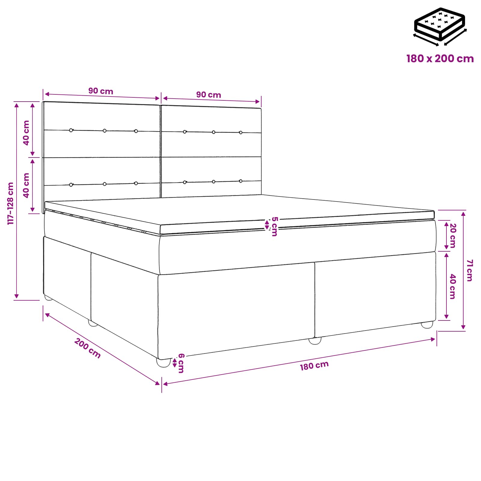 LED Boxspringbett mit Matratze Hellgrau 180 x 200 cm Samt