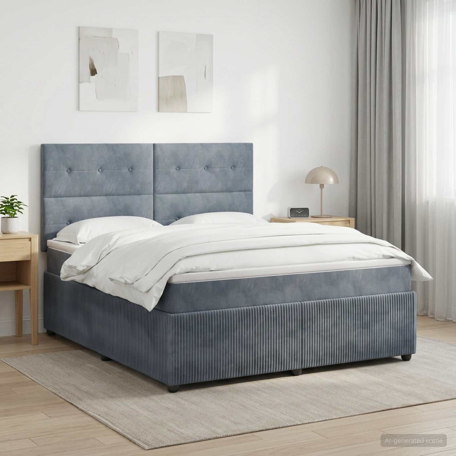 LED Boxspringbett mit Matratze Dunkelgrau 140 x 190 cm Samt
