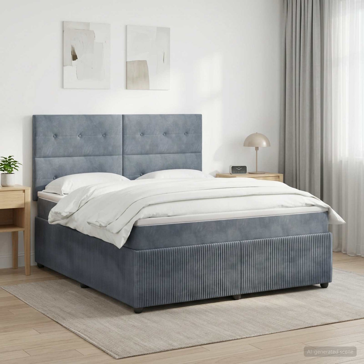 LED Boxspringbett mit Matratze Dunkelgrau 140 x 200 cm Samt