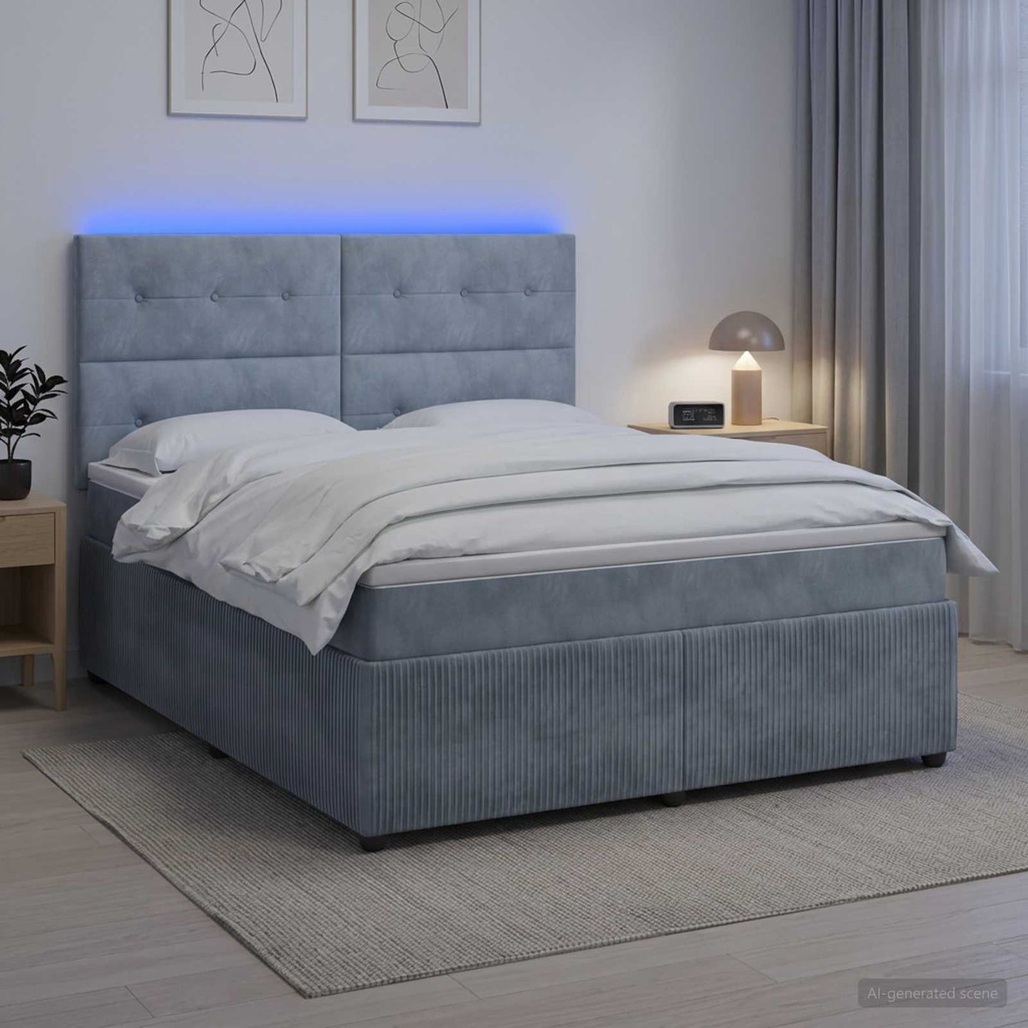LED Boxspringbett mit Matratze Dunkelgrau 140 x 190 cm Samt