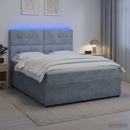 LED Boxspringbett mit Matratze Dunkelgrau 140 x 190 cm Samt