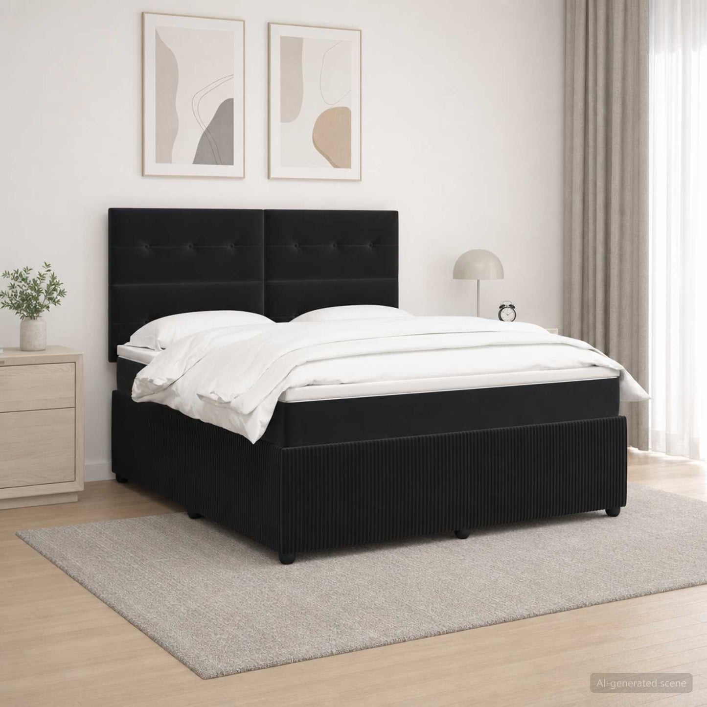 LED Boxspringbett mit Matratze Schwarz 140 x 200 cm Samt