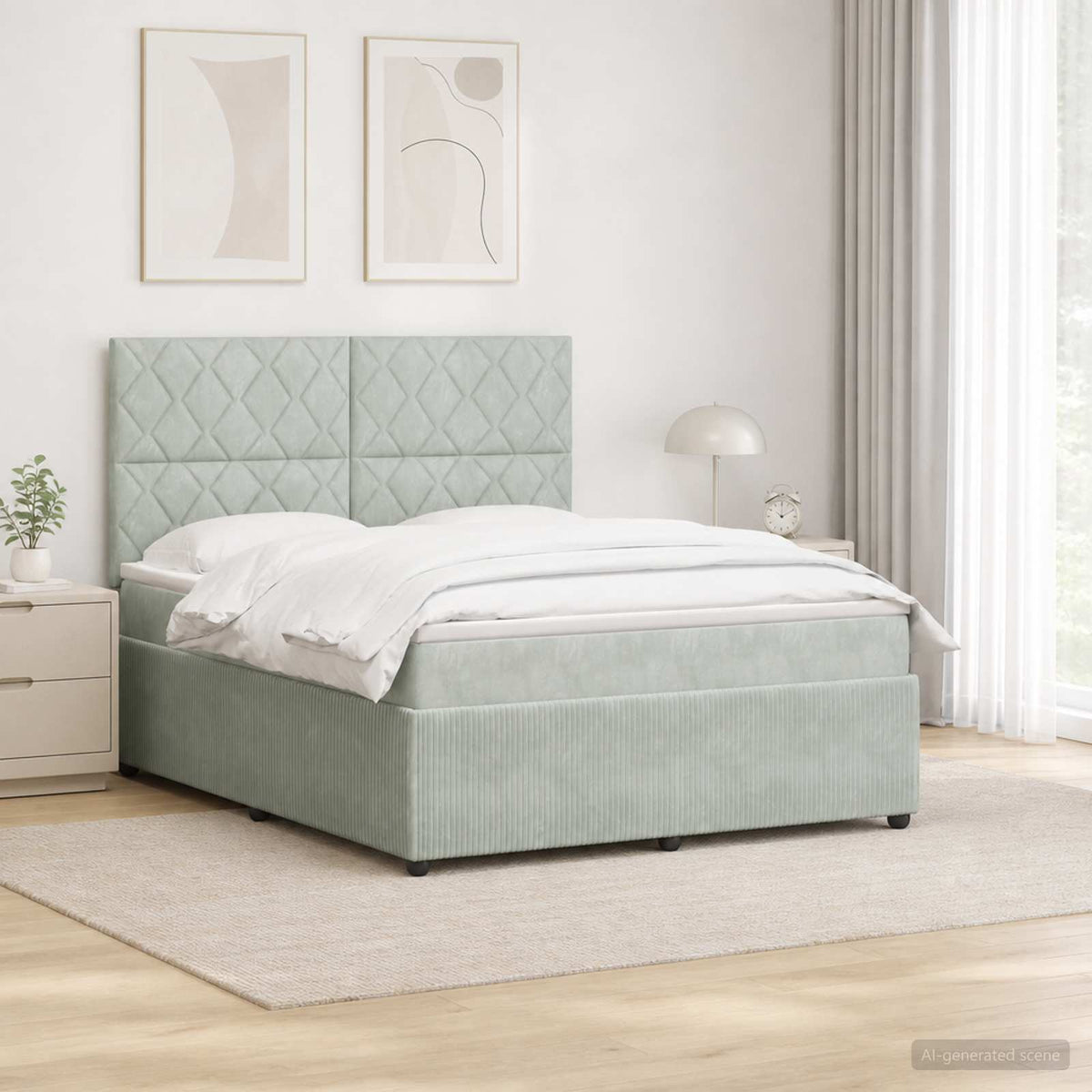 LED Boxspringbett mit Matratze Hellgrau 180 x 200 cm Samt