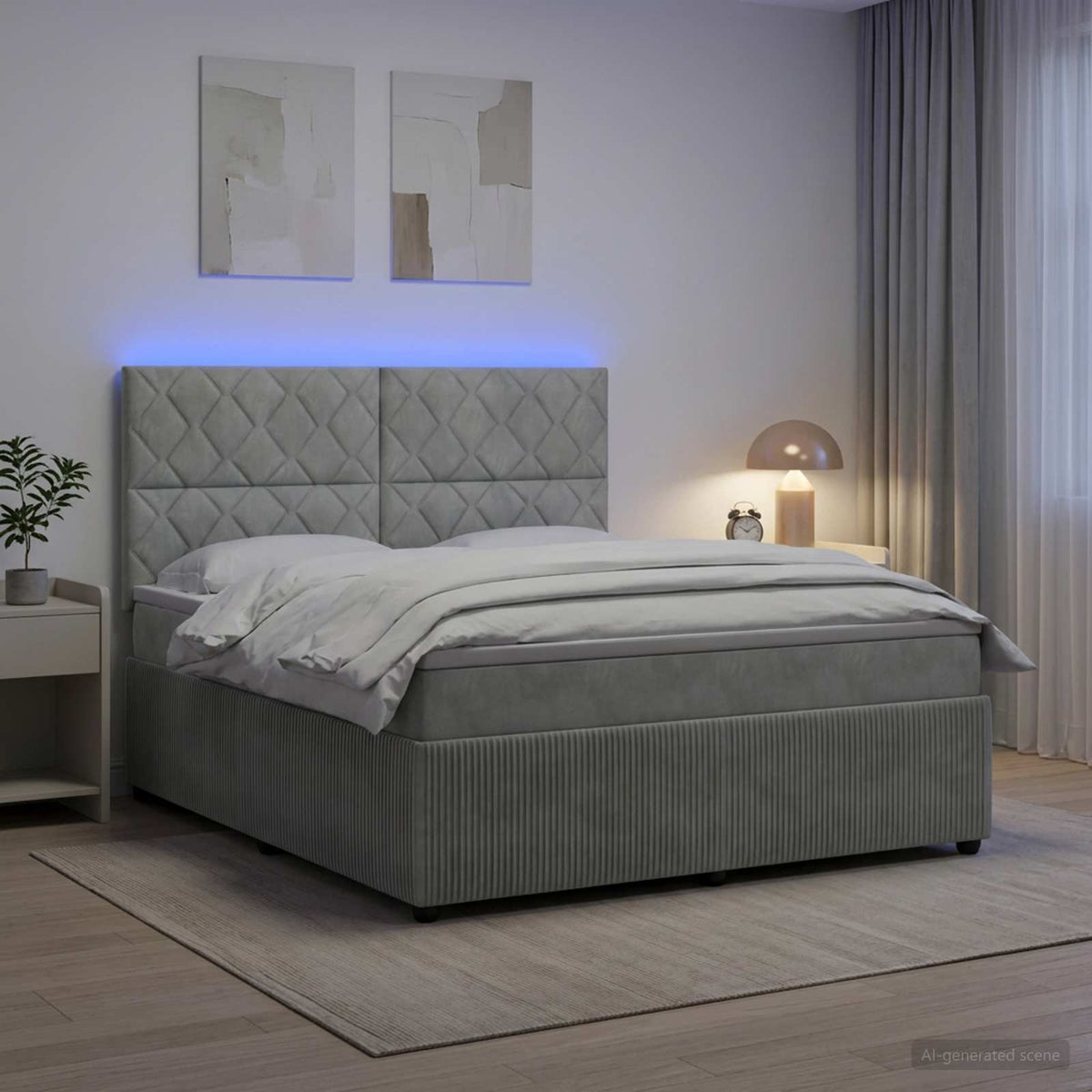 LED Boxspringbett mit Matratze Hellgrau 180 x 200 cm Samt