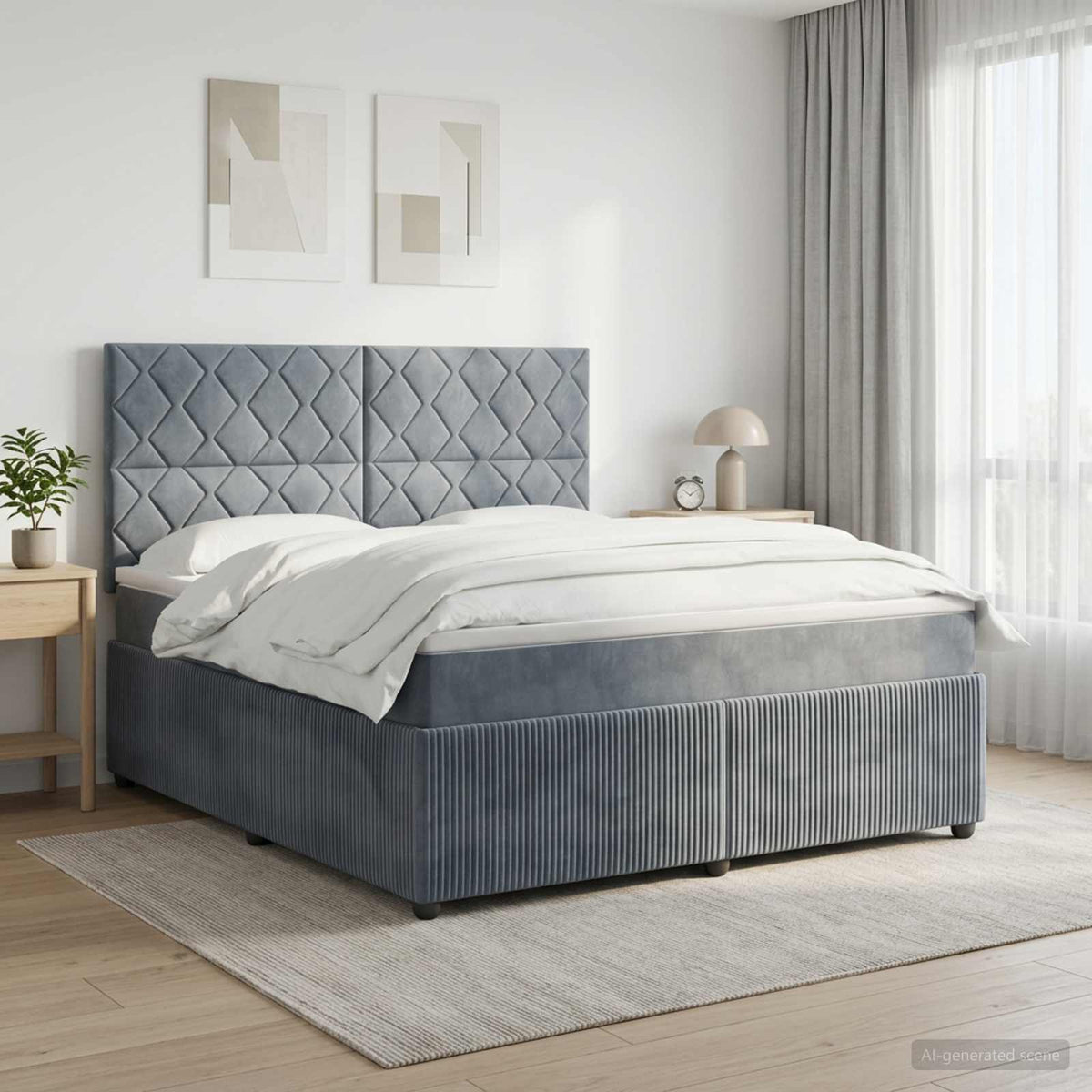 LED Boxspringbett mit Matratze Dunkelgrau 140 x 190 cm Samt