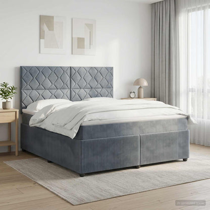 LED Boxspringbett mit Matratze Dunkelgrau 160 x 200 cm Samt