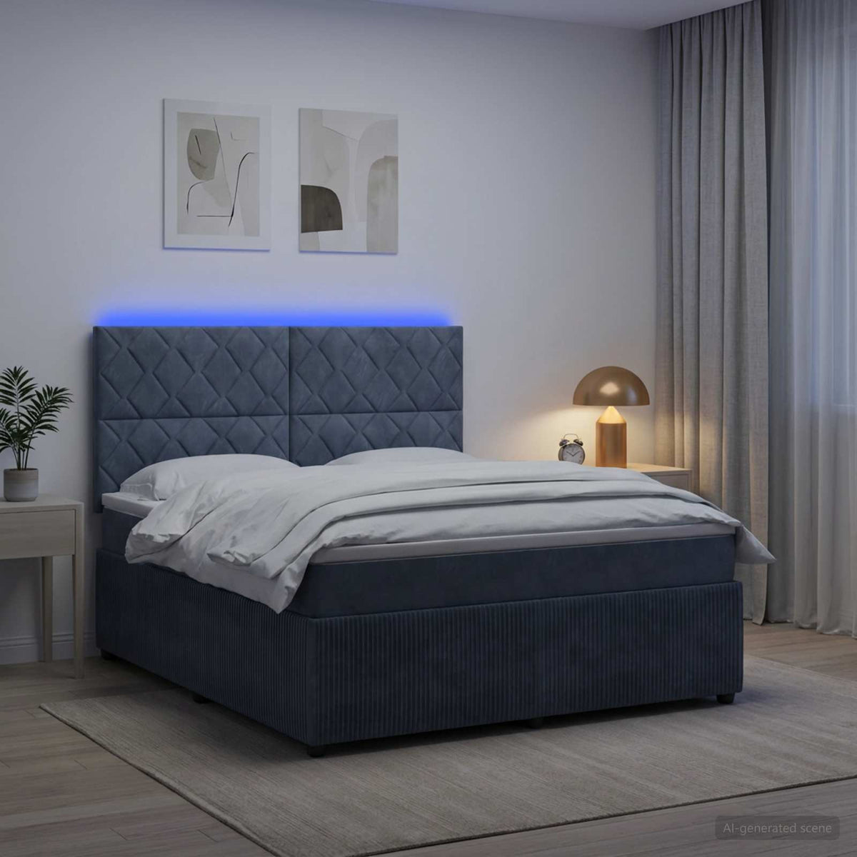 LED Boxspringbett mit Matratze Dunkelgrau 140 x 190 cm Samt
