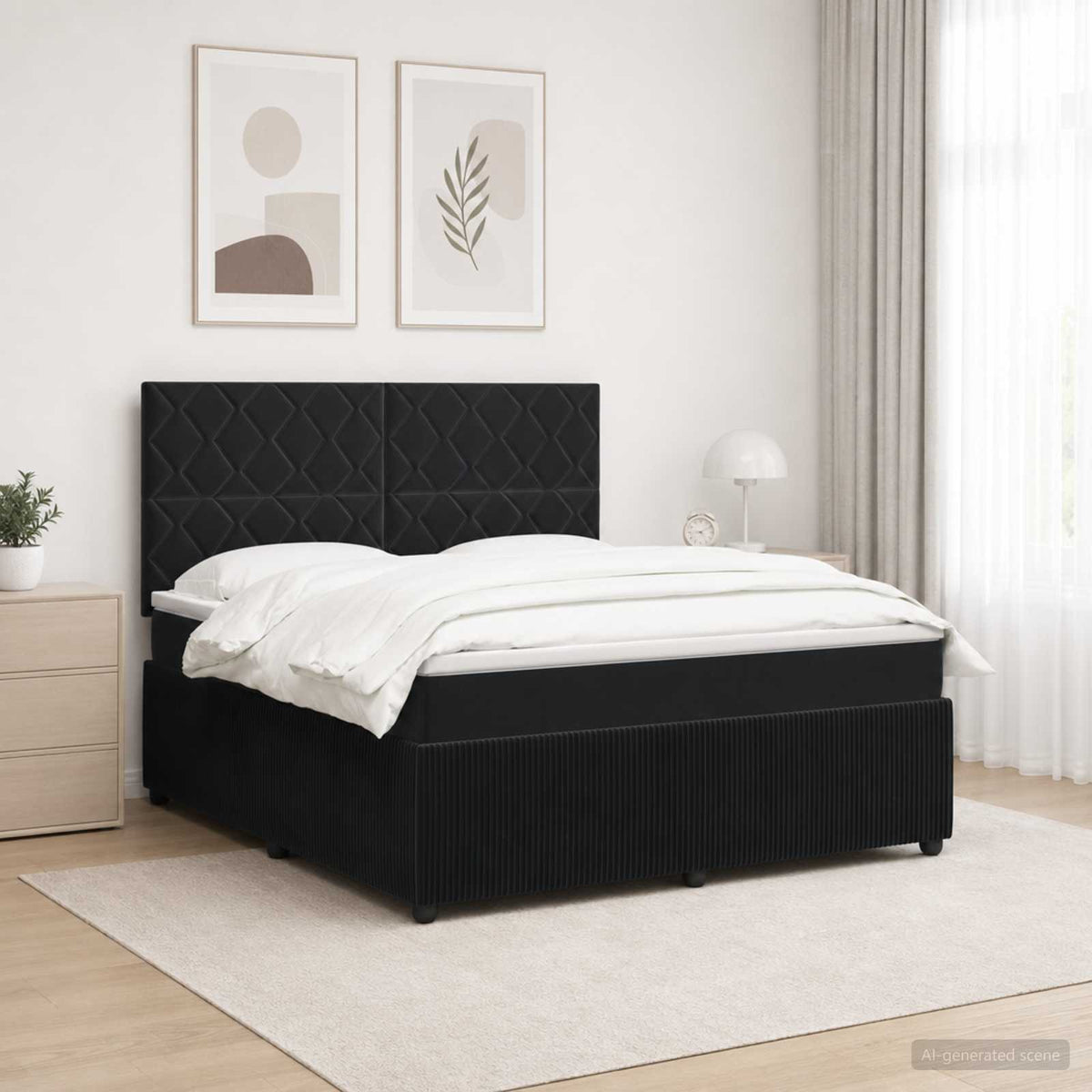 LED Boxspringbett mit Matratze Schwarz 140 x 190 cm Samt
