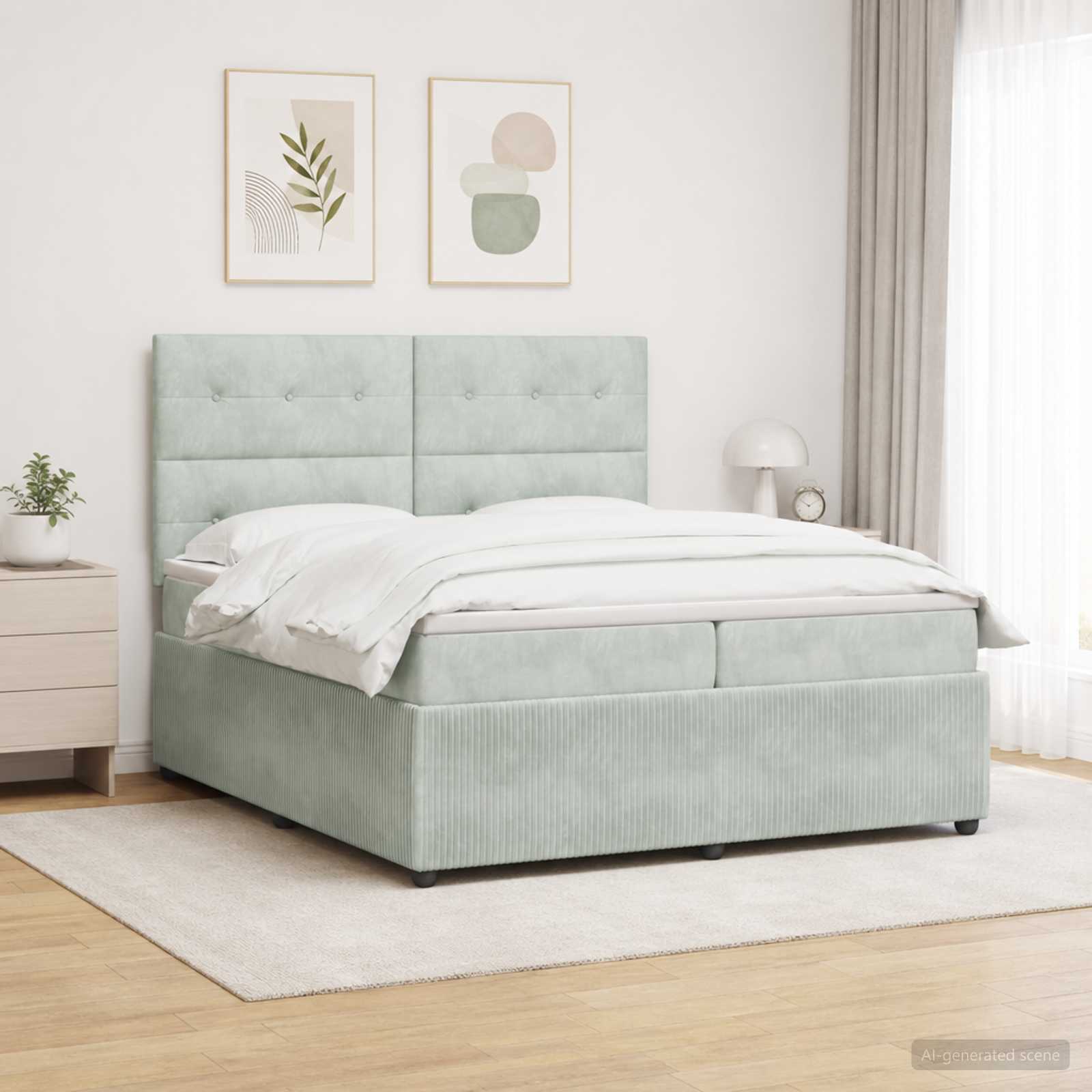 LED Boxspringbett mit Matratze Hellgrau 200 x 200 cm Samt