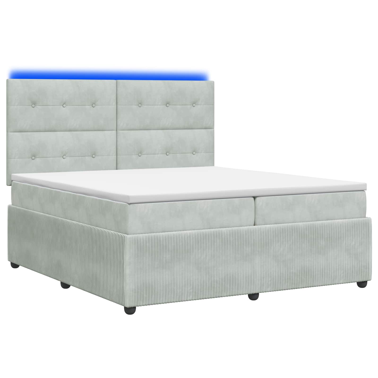 LED Boxspringbett mit Matratze Hellgrau 200 x 200 cm Samt