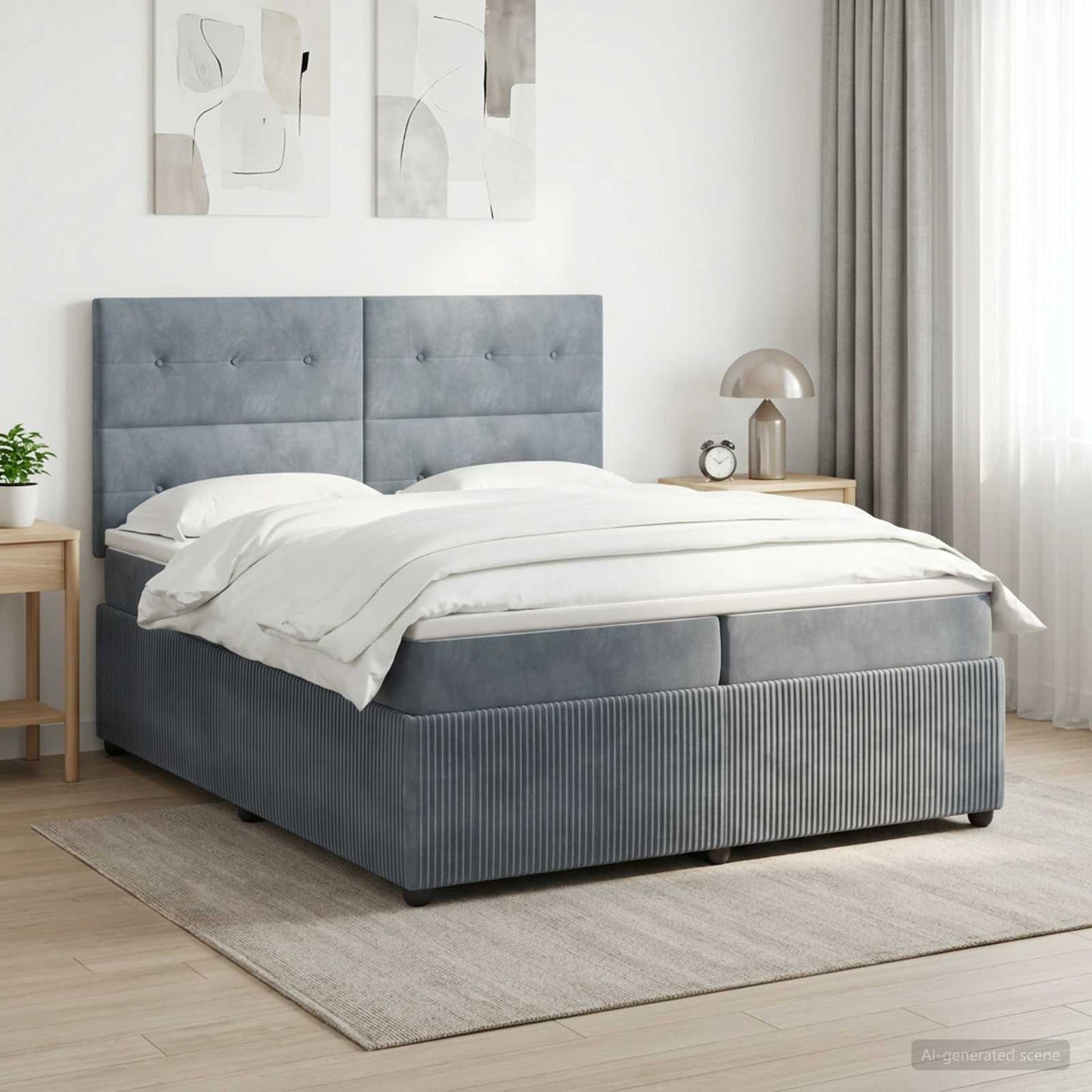 LED Boxspringbett mit Matratze Dunkelgrau 200 x 200 cm Samt