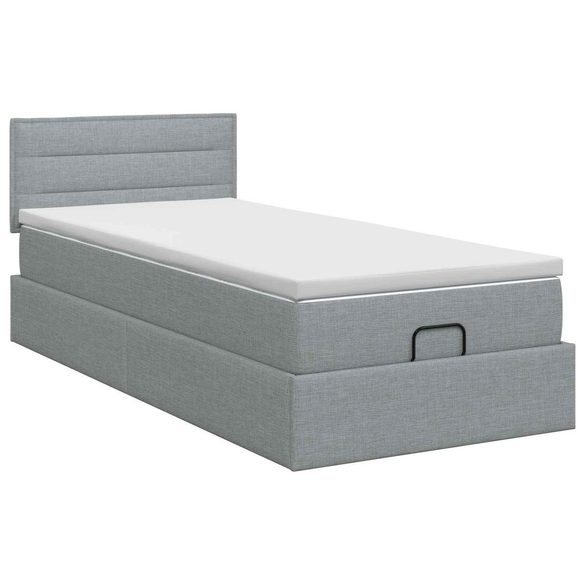Ottoman Bett mit Matratze Hellgrau 90 x 200 cm Stoff