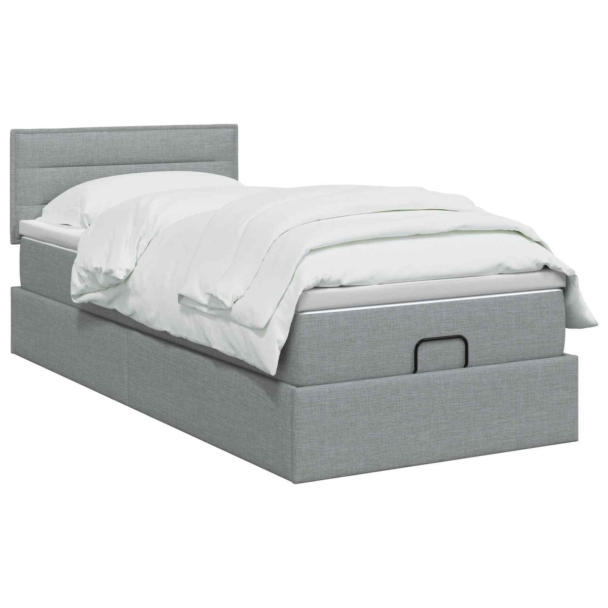 Ottoman Bett mit Matratze Hellgrau 90 x 200 cm Stoff