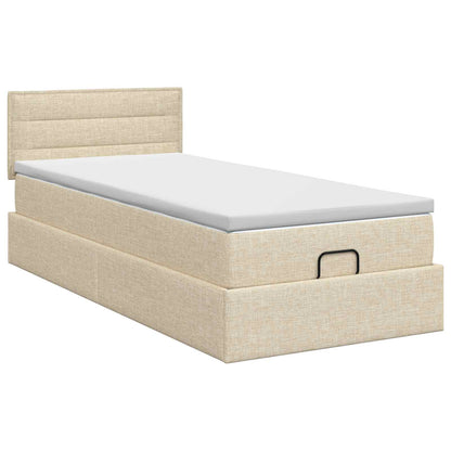 Ottoman Bett mit Matratze mit Kopfteil Creme 90 x 200 cm Stoff