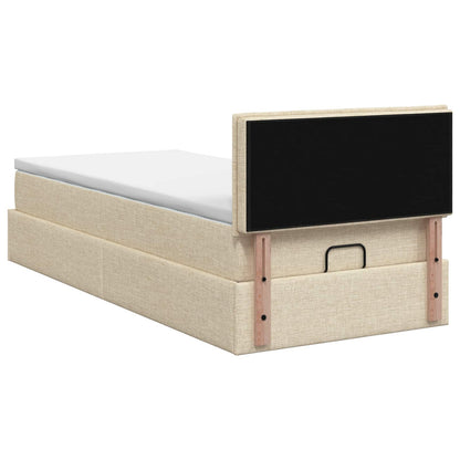 Ottoman Bett mit Matratze mit Kopfteil Creme 90 x 200 cm Stoff