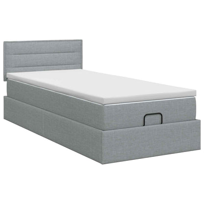 Ottoman Bett mit Matratze Hellgrau 100 x 200 cm Stoff
