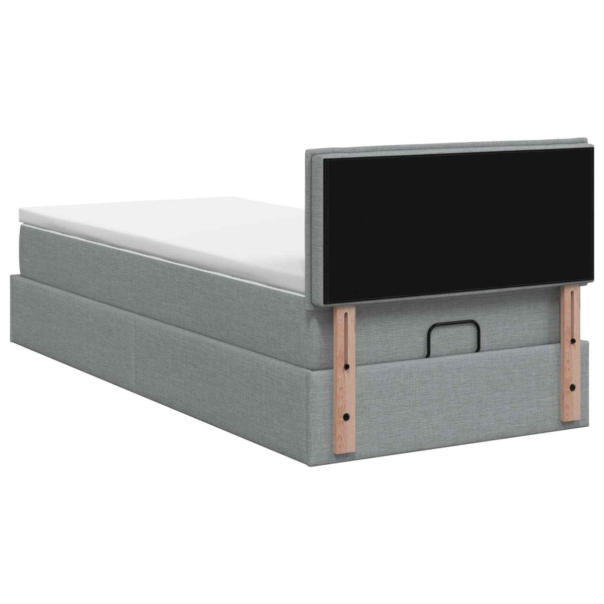 Ottoman Bett mit Matratze Hellgrau 100 x 200 cm Stoff