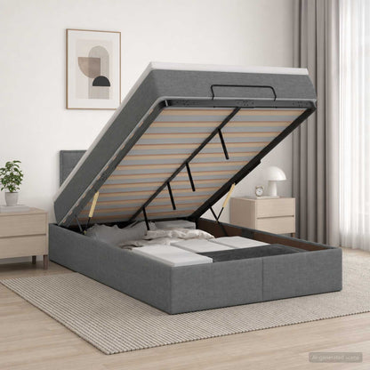 Ottoman Bett mit Matratze Dunkelgrau 120 x 190 cm Stoff