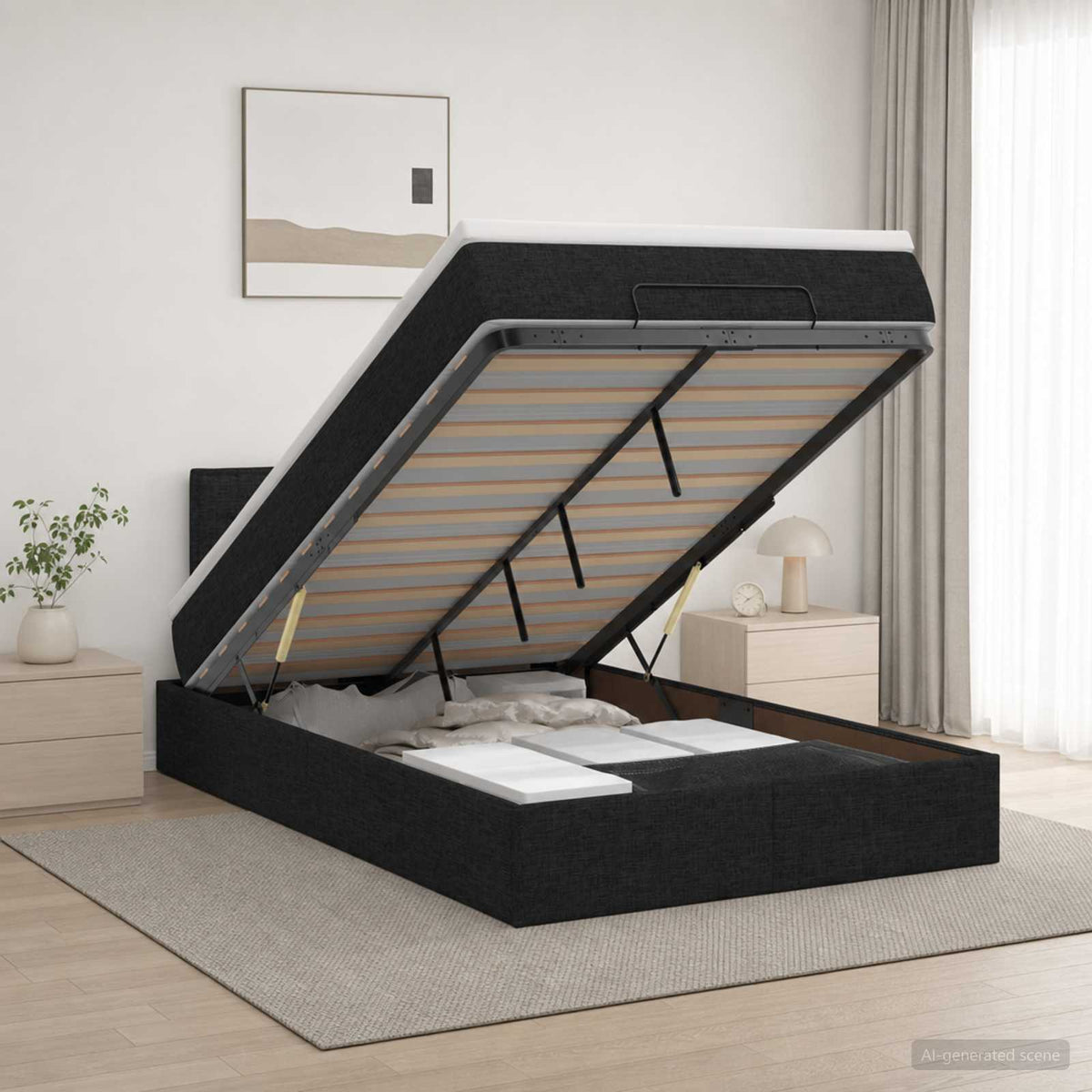 Ottoman-Bett mit Matratze und LED Schwarz 120 x 200 cm Stoff