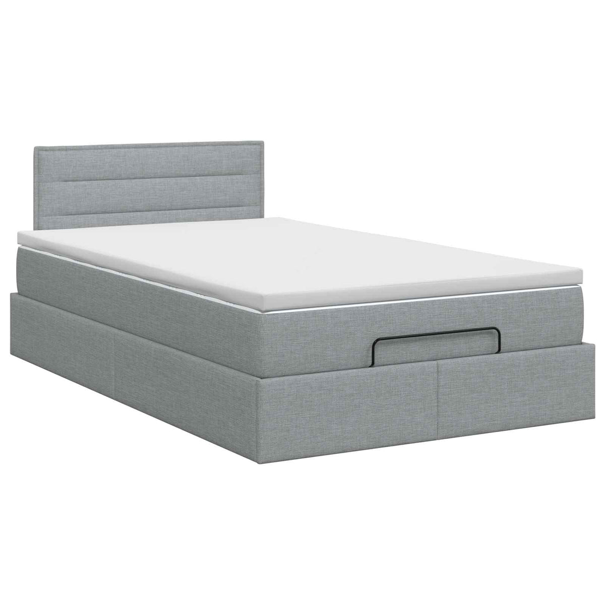 Ottoman Bett mit Matratze Hellgrau 120 x 200 cm Stoff