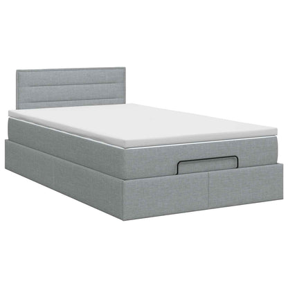 Ottoman Bett mit Matratze Hellgrau 120 x 200 cm Stoff
