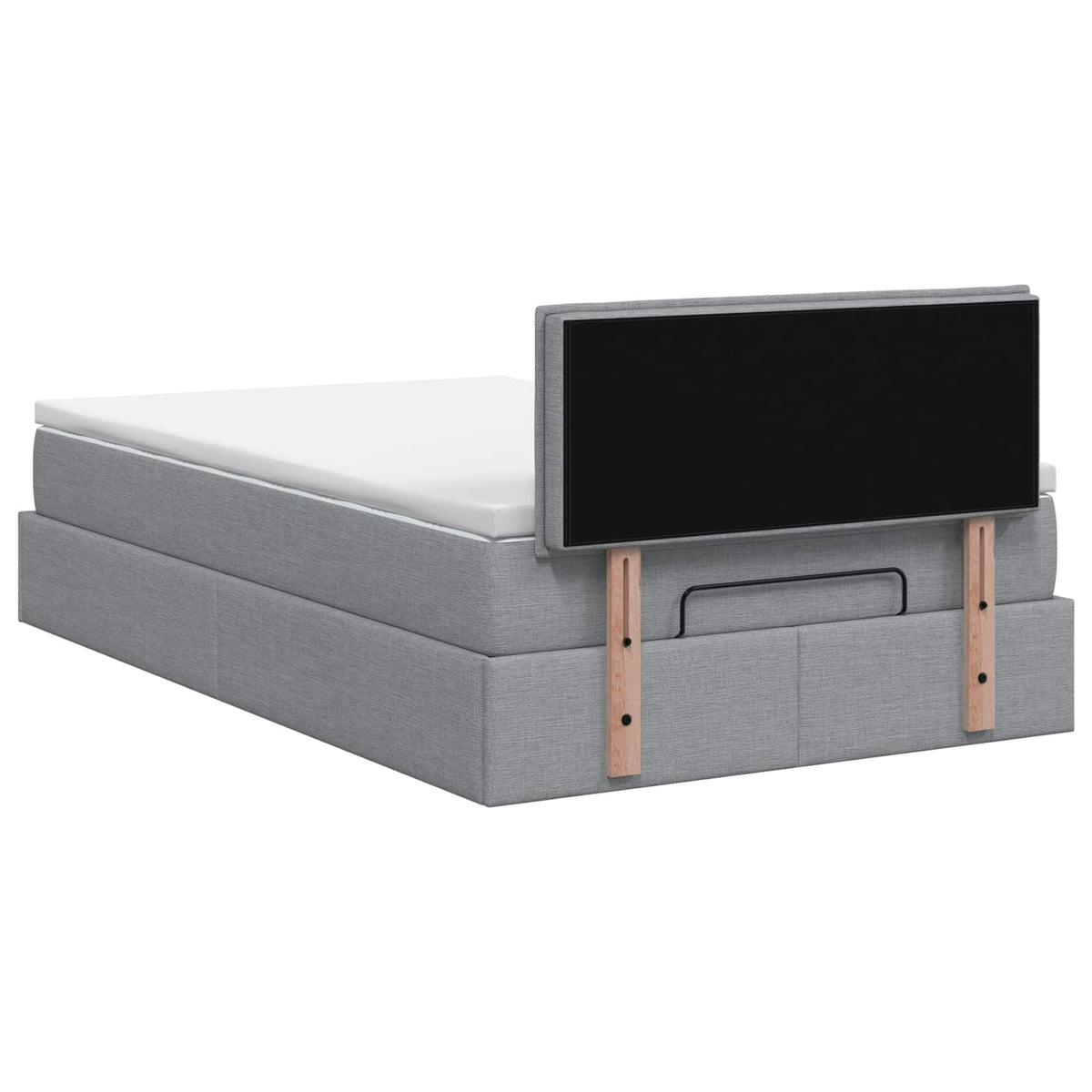 Ottoman Bett mit Matratze Hellgrau 120 x 200 cm Stoff
