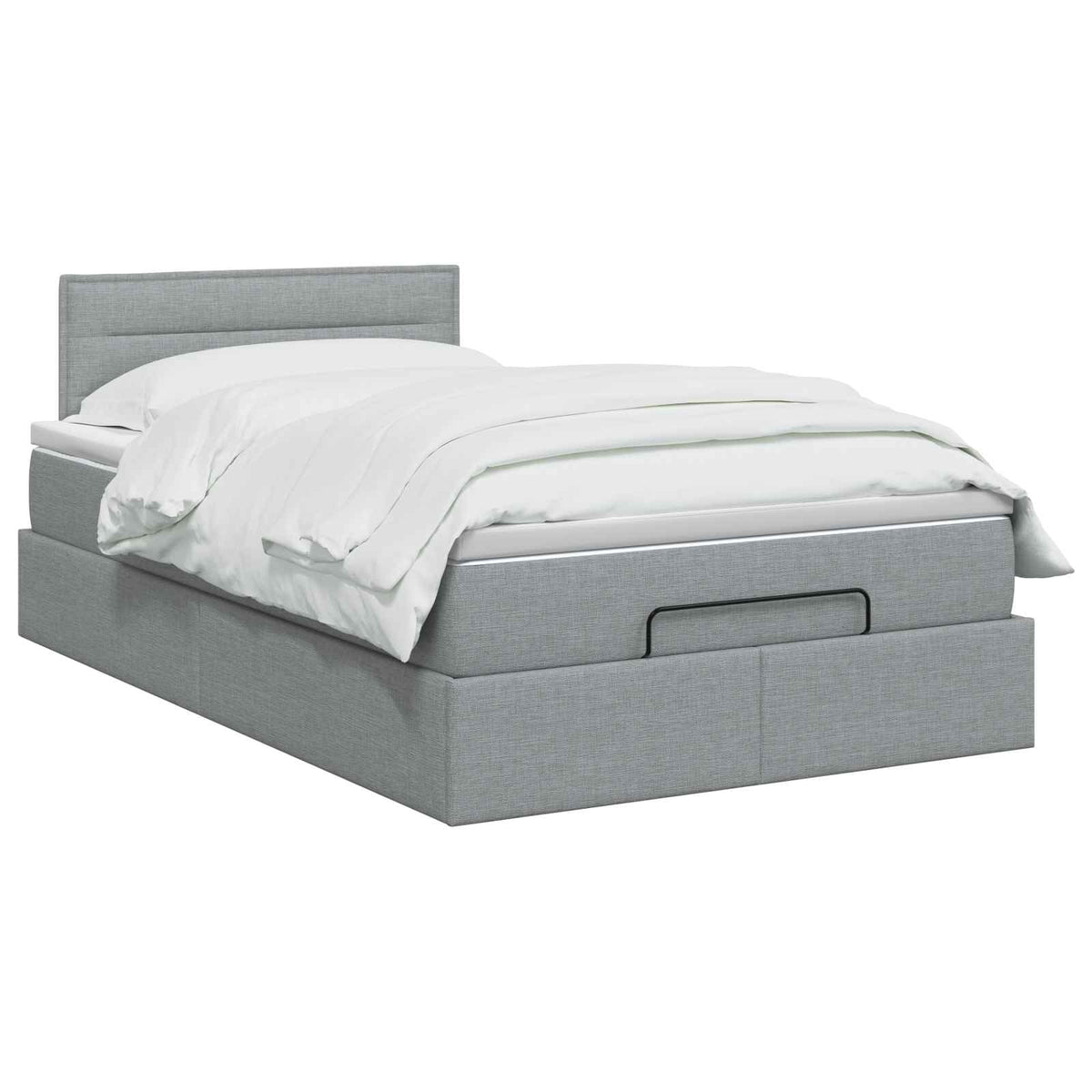 Ottoman Bett mit Matratze Hellgrau 120 x 200 cm Stoff
