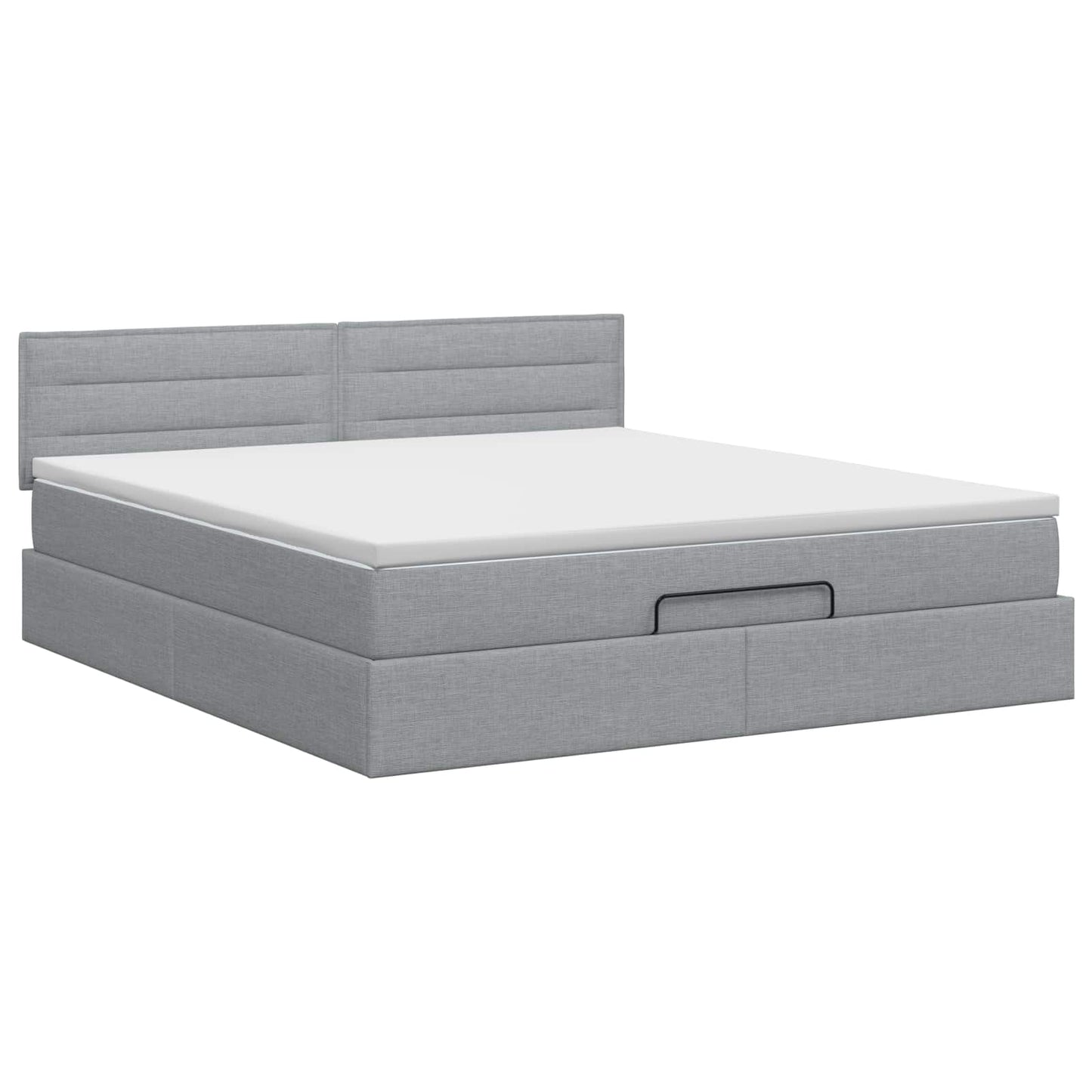 Ottoman Bett mit Matratze Hellgrau 140 x 190 cm Stoff