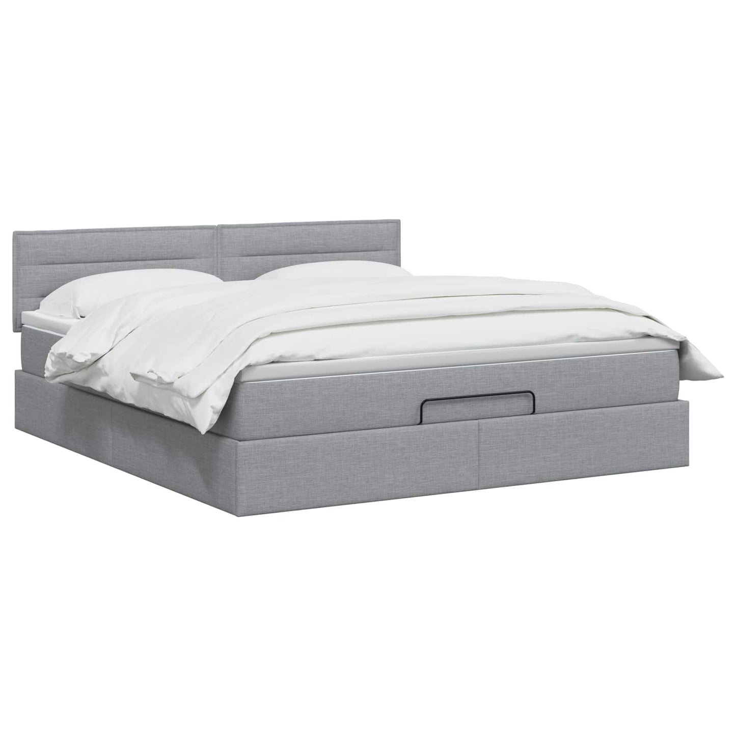 Ottoman Bett mit Matratze Hellgrau 140 x 190 cm Stoff