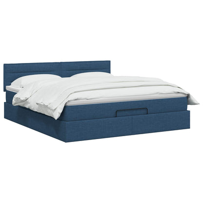 Ottoman Bett mit Matratze mit Kopfteil Blau 140 x 200 cm Stoff