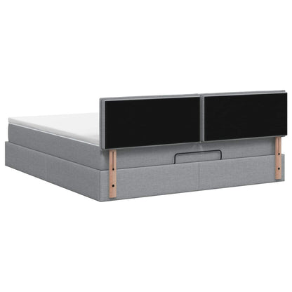 Ottoman Bett mit Matratze Hellgrau 180 x 200 cm Stoff
