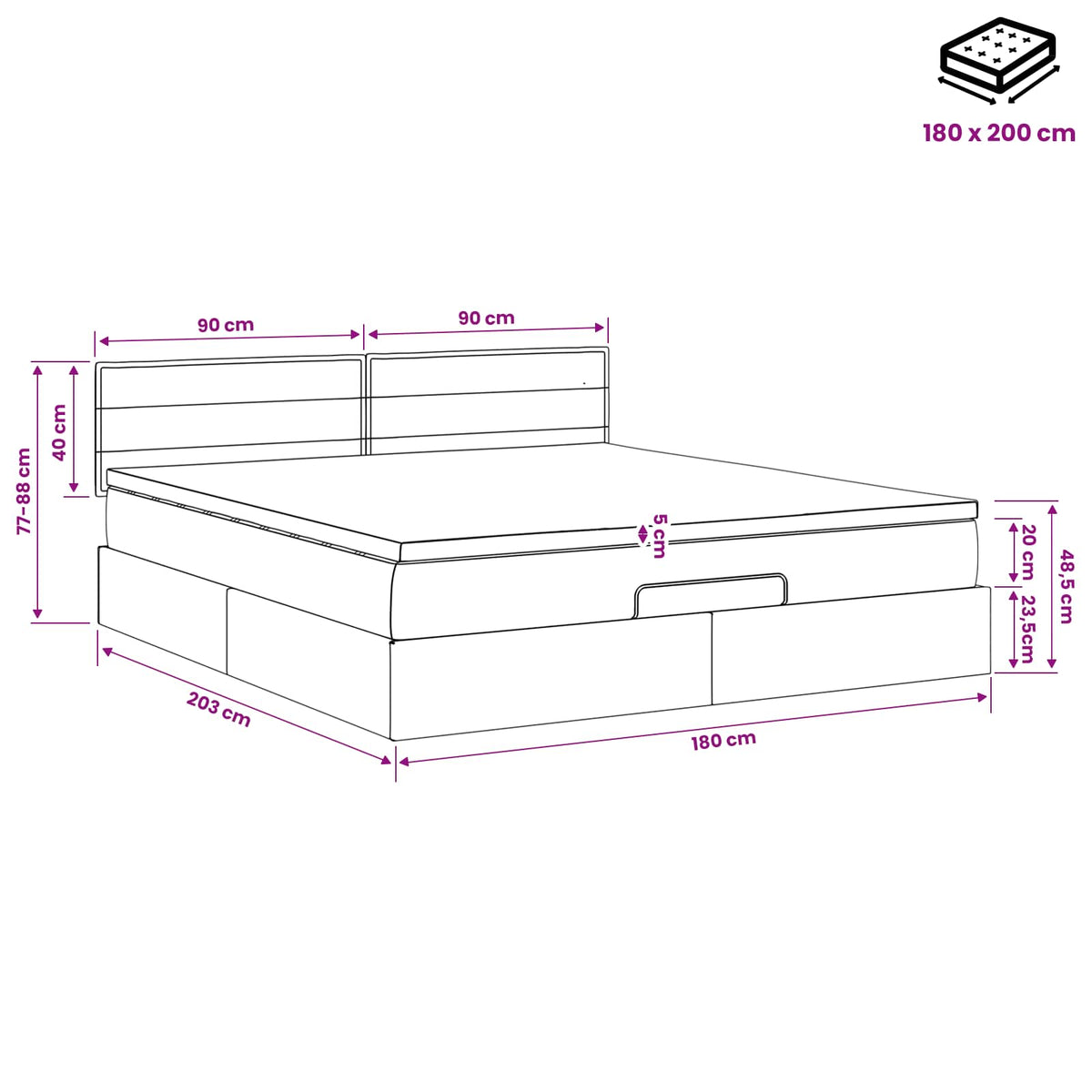 Ottoman Bett mit Matratze Dunkelgrau 180 x 200 cm Stoff