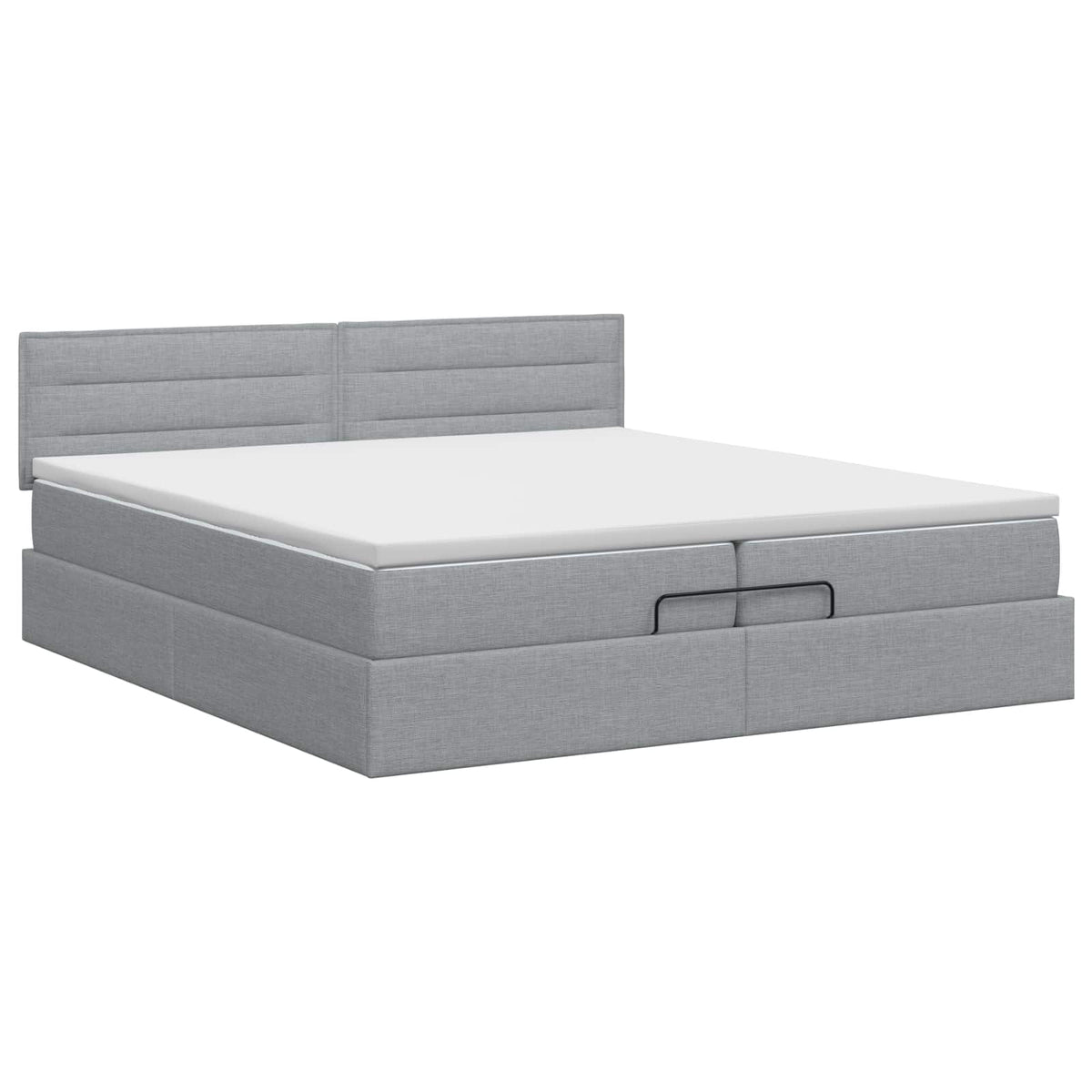 Ottoman Bett mit Matratze Hellgrau 200 x 200 cm Stoff