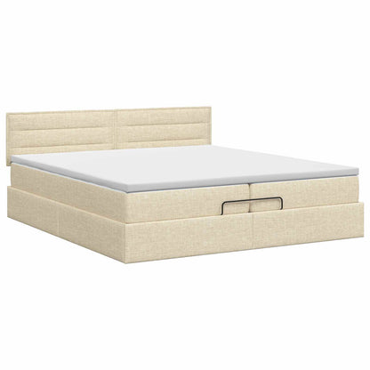 Ottoman Bett mit Matratze mit Kopfteil Creme 200 x 200 cm Stoff