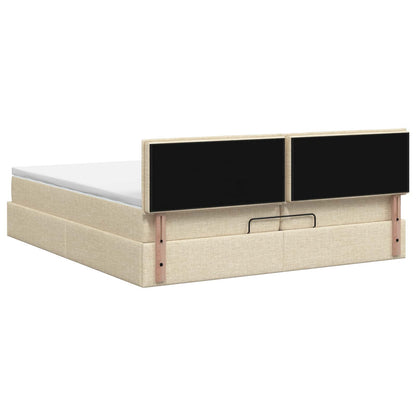 Ottoman Bett mit Matratze mit Kopfteil Creme 200 x 200 cm Stoff