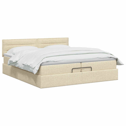 Ottoman Bett mit Matratze mit Kopfteil Creme 200 x 200 cm Stoff
