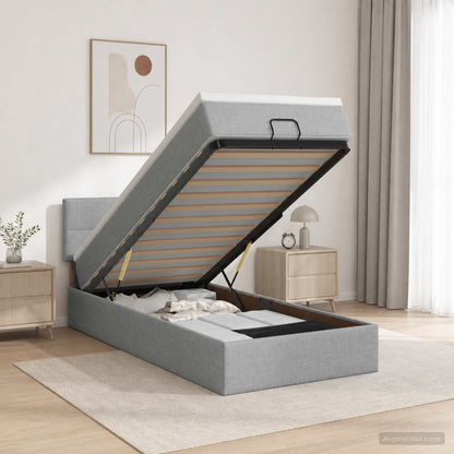 Ottoman-Bett mit Matratze und LED Hellgrau 100 x 200 cm Stoff
