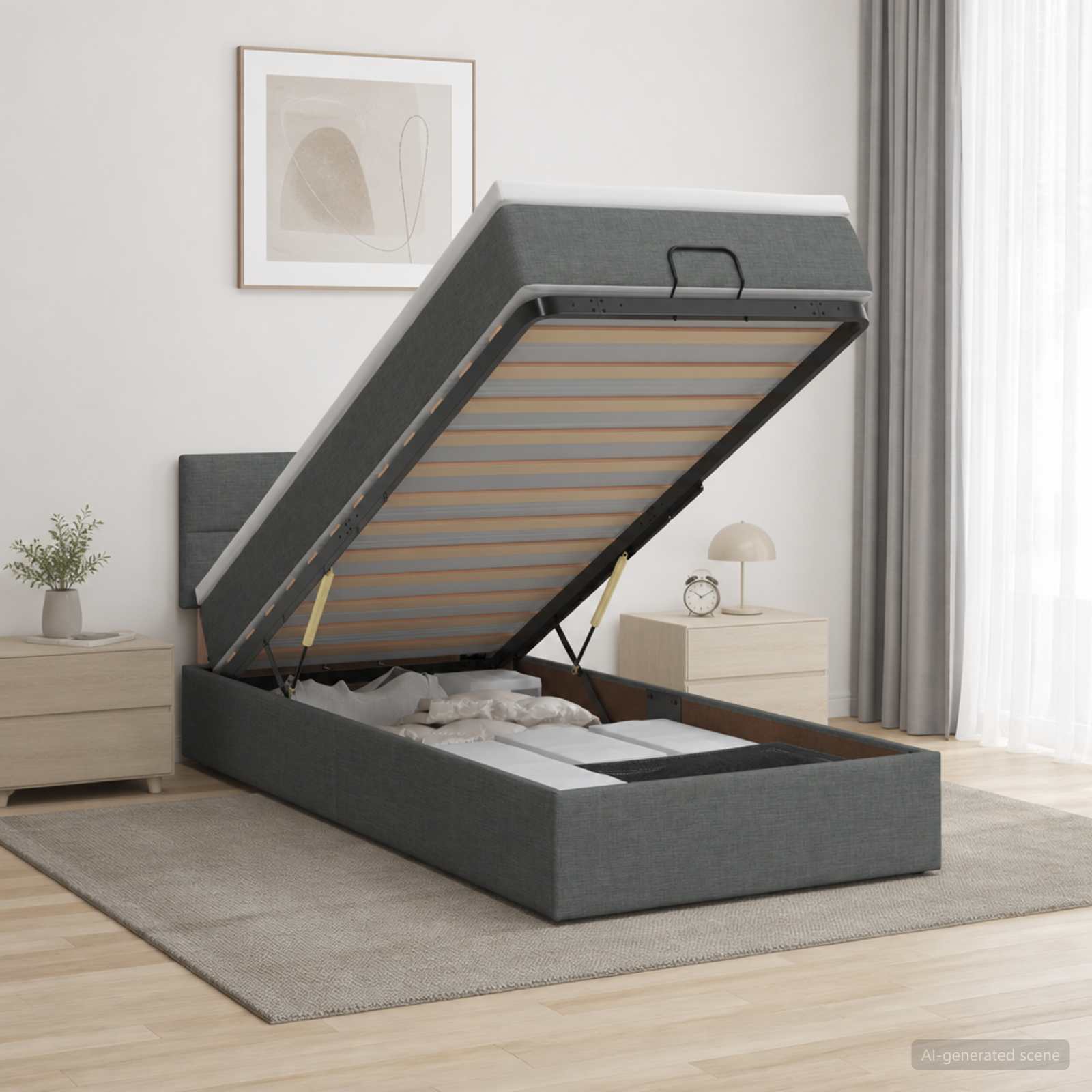 Ottoman-Bett mit Matratze und LED Dunkelgrau 80 x 200 cm Stoff