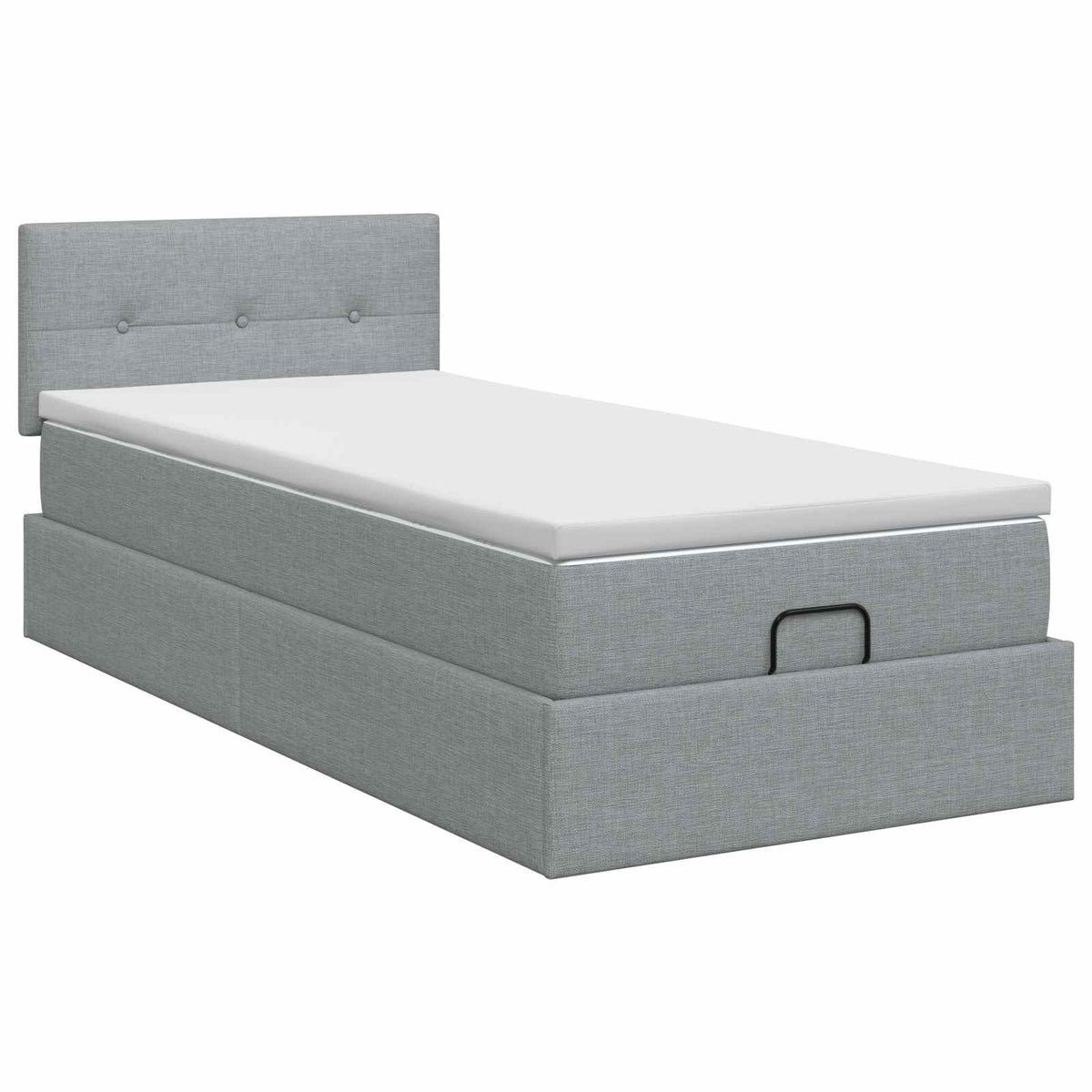 Ottoman Bett mit Matratze Hellgrau 90 x 190 cm Stoff