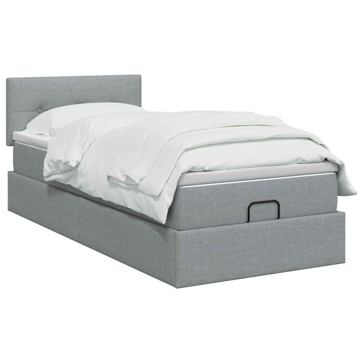 Ottoman Bett mit Matratze Hellgrau 90 x 190 cm Stoff