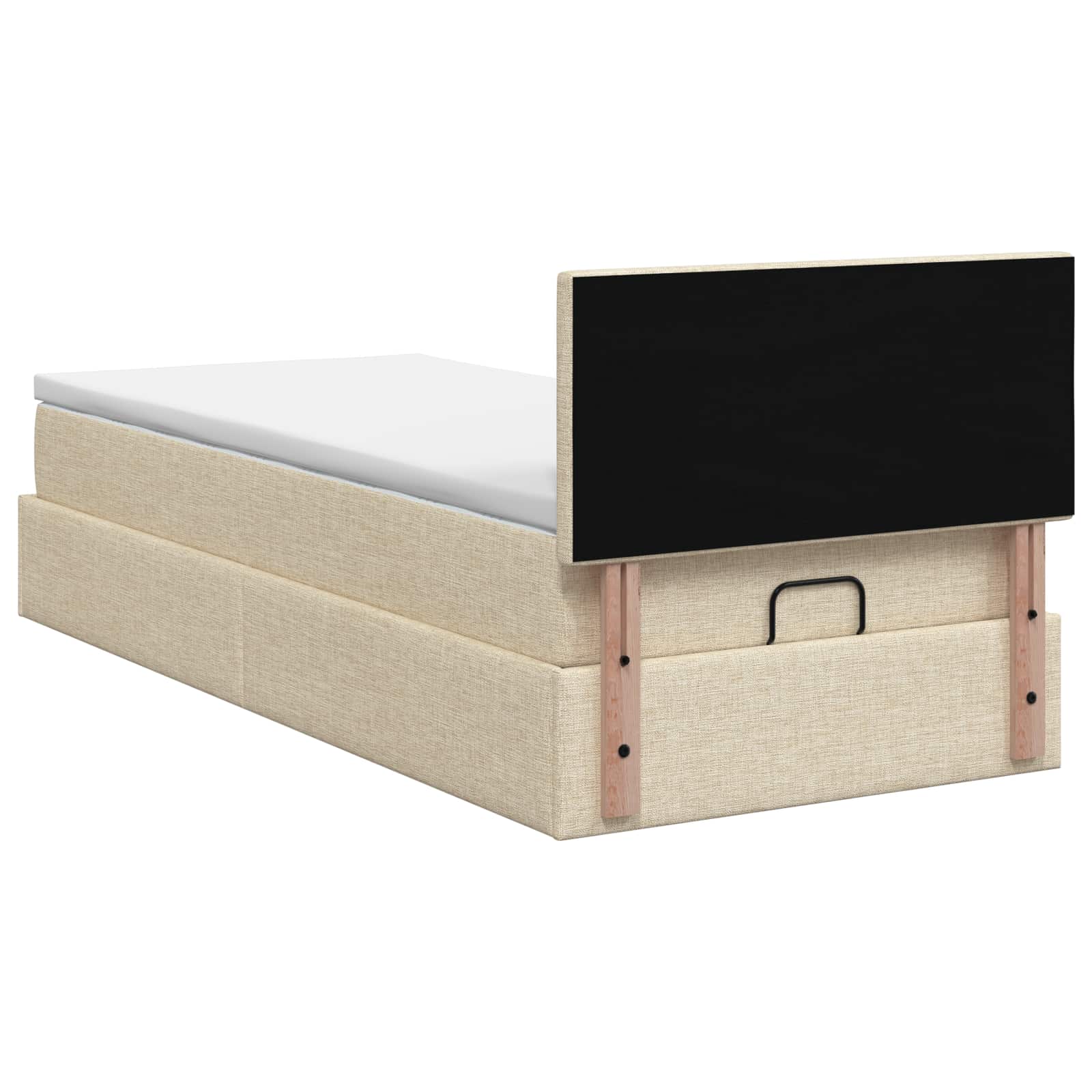 Ottoman Bett mit Matratze mit Kopfteil Creme 90 x 200 cm Stoff