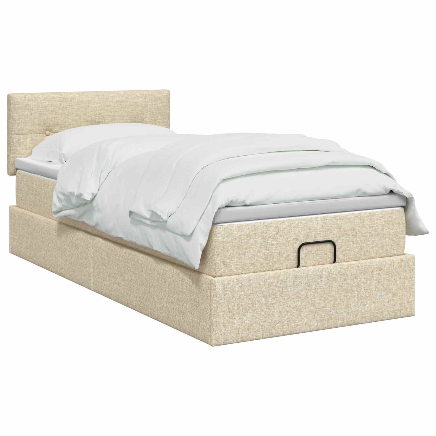 Ottoman Bett mit Matratze mit Kopfteil Creme 90 x 200 cm Stoff