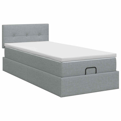 Ottoman Bett mit Matratze Hellgrau 100 x 200 cm Stoff