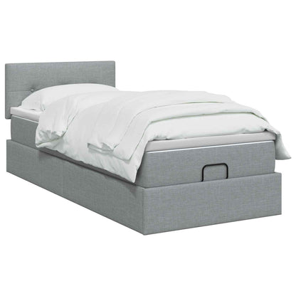 Ottoman Bett mit Matratze Hellgrau 100 x 200 cm Stoff
