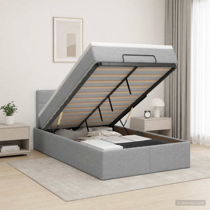 Ottoman Bett mit Matratze Hellgrau 120 x 200 cm Stoff