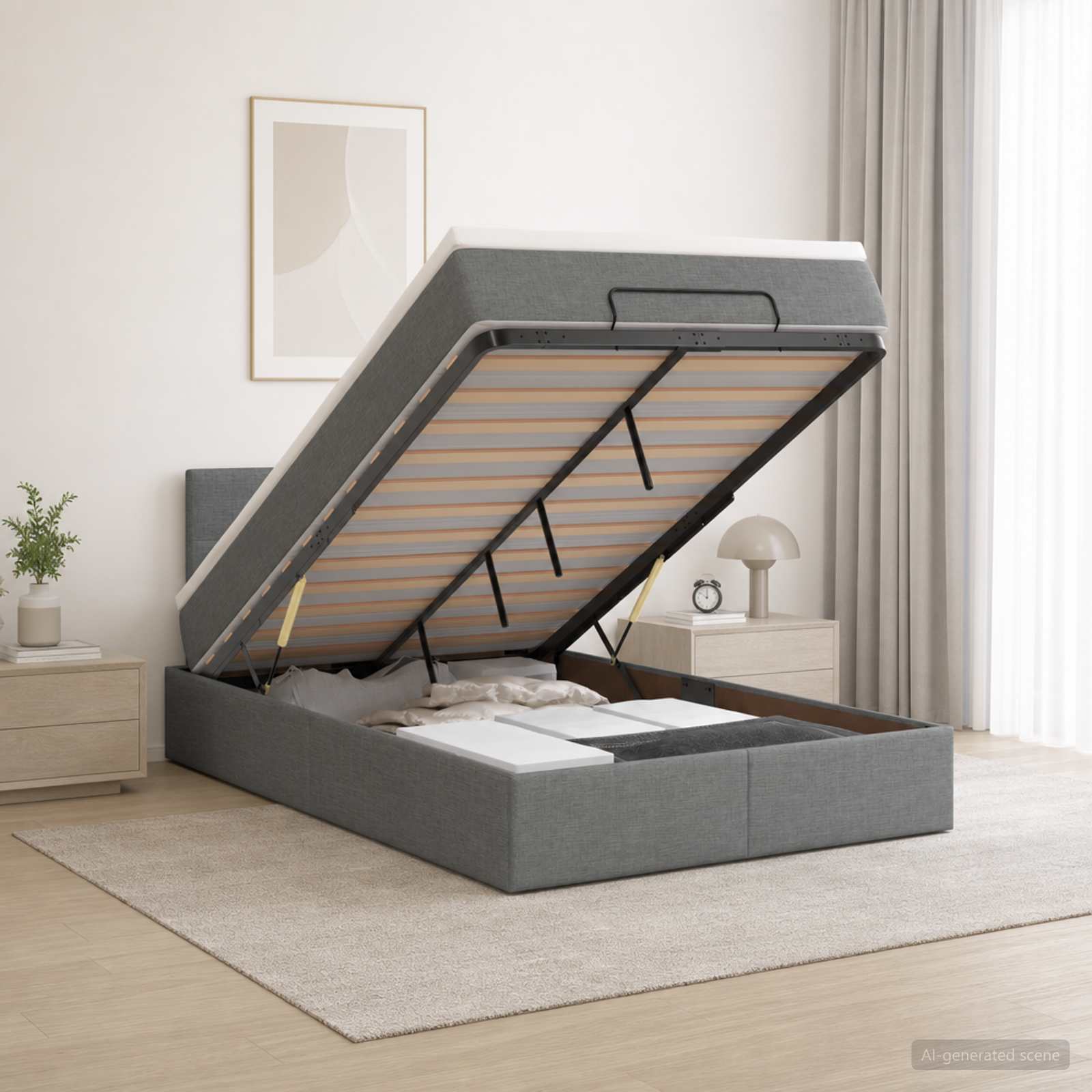 Ottoman-Bett mit Matratze und LED Dunkelgrau 120 x 190 cm Stoff